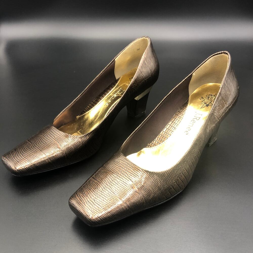 J. Renee Muted Gold Faux Snake Print Heels, Women's Size 8M/EUR 38.5